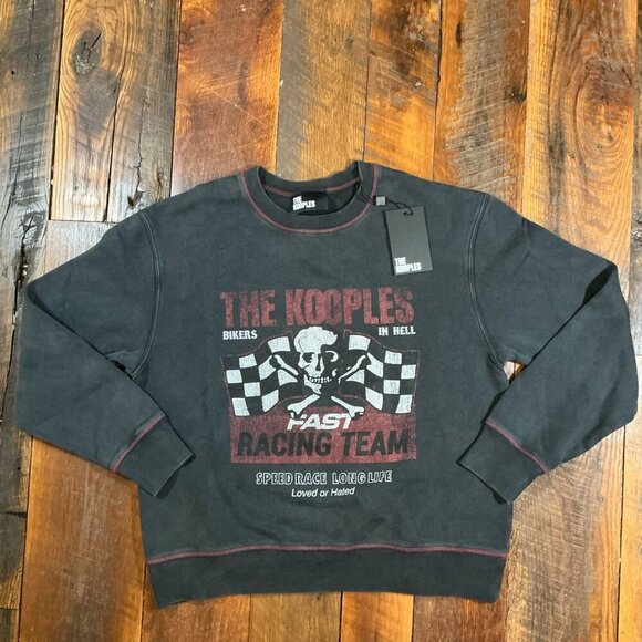 The Kooples Racing Team Skull Crossbones Pullover Crewneck Sweatshirt US Size 6 - Picture 2 of 7